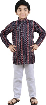 Prabhuratan Boys Festive & Party Kurta and Pyjama Set(Blue Pack of 1)