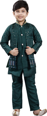 new gen Boys Festive & Party, Wedding Kurta and Pyjama Set(Green Pack of 1)