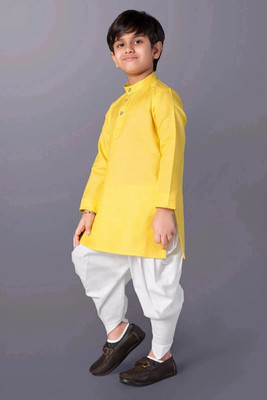 Liten Boys Festive & Party Dhoti & Kurta Set(Yellow Pack of 1)