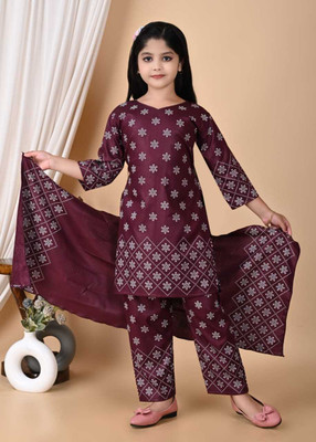 AROBI CREATION Girls Festive & Party Kurta and Palazzo Set(Maroon Pack of 1)