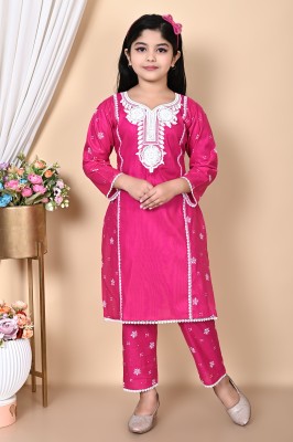 TIKTOK FASHION Girls Festive & Party Kurta and Pyjama Set(Pink Pack of 1)