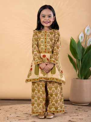Readiprint Girls Festive & Party Kurta and Palazzo Set(Green Pack of 1)