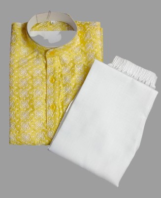 Qitty Boys Festive & Party, Wedding Kurta and Pyjama Set(Yellow Pack of 1)