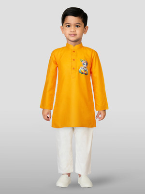 jbn CREATION Boys Festive & Party Kurta and Pyjama Set(Orange Pack of 1)