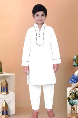 MUSTAKIN CREATION Baby Boys Casual Kurta and Pyjama Set(White Pack of 1)