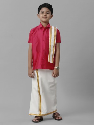 Ramraj Cotton Boys Festive & Party Dhoti, Shawl and Shirt Set(Pink Pack of 1)