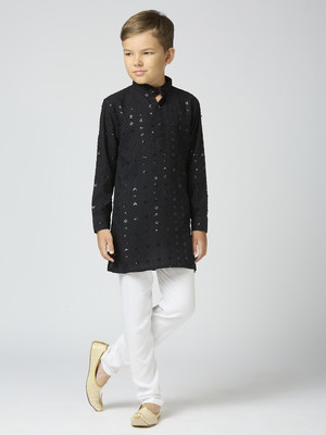 Tasrika Boys Festive & Party Kurta, Waistcoat and Pyjama Set(Black Pack of 2)