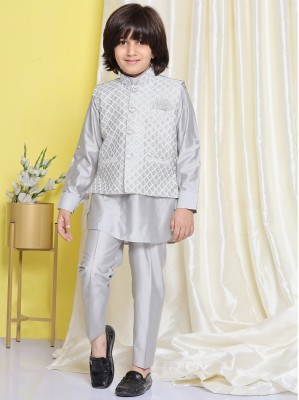 AJ Dezines Boys Festive & Party, Wedding Kurta, Waistcoat and Pyjama Set(Grey Pack of 1)