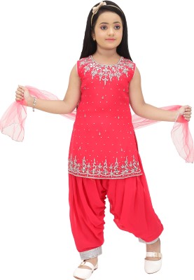 mg dresses Girls Festive & Party Patiala and Dupatta Set(Red Pack of 1)