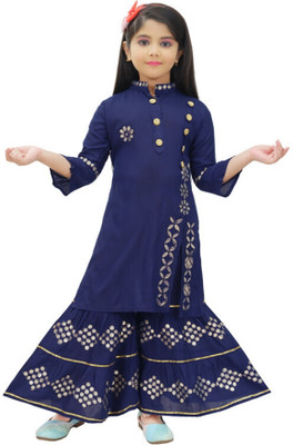 LINK KWALITY Girls Casual Kurta and Pyjama Set(Dark Blue Pack of 1)