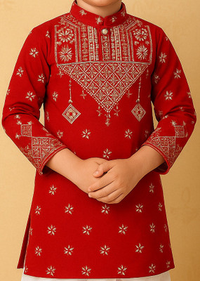 NFC CREATION Boys Festive & Party, Wedding Kurta and Dhoti Pant Set(Red Pack of 1)