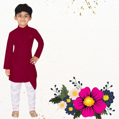 VCD FASHION HUB Baby Boys Festive & Party Kurta and Pyjama Set(Maroon Pack of 1)