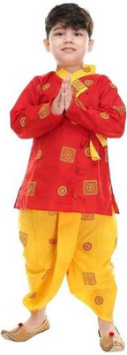 Wifi Baby Boys Festive & Party Dhoti & Kurta Set(Red Pack of 1)