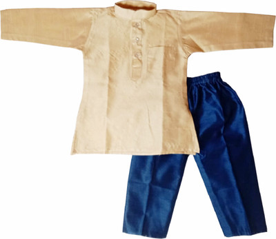 harshvardhanmart Boys Festive & Party Kurta and Pyjama Set(Gold Pack of 1)