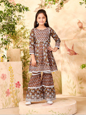 Aarika Girls Festive & Party Salwar and Kurta Set(Brown Pack of 1)