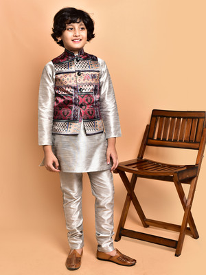 PRINTCULTR Boys Festive & Party Kurta, Waistcoat and Pyjama Set(Multicolor Pack of 3)