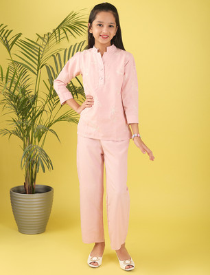 Tasrika Girls Festive & Party Kurta and Pyjama Set(Pink Pack of 1)