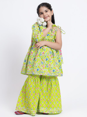 spack jerrow Baby Girls Festive & Party Kurti, Legging and Dupatta Set(Green Pack of 1)