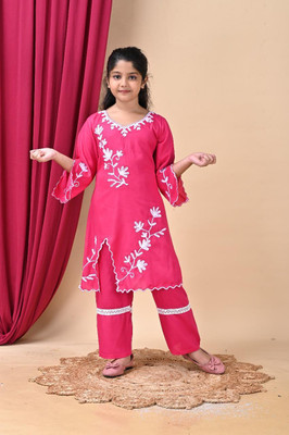 LINK KWALITY Girls Casual, Festive & Party, Wedding Kurta and Palazzo Set(Pink Pack of 1)