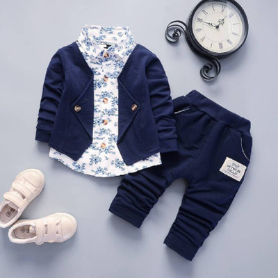 freyu Boys Festive & Party Blazer, Shirt and Trouser Set(Blue Pack of 1)