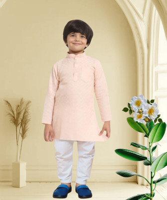 Veerclothes Baby Boys Festive & Party Kurta and Pyjama Set(Orange Pack of 1)