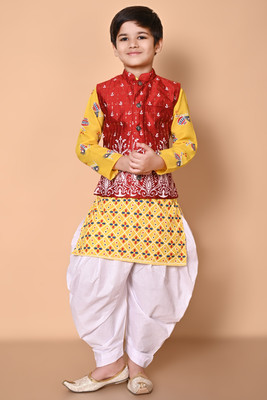 AHLAN APPARELS Boys Festive & Party, Wedding Ethnic Jacket, Kurta and Dhoti Pant Set(Yellow Pack of 1)
