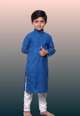 RKTM Boys Festive & Party Kurta and Pyjama Set(Blue Pack of 1)