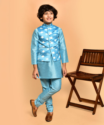 PRINTINIDA Baby Boys Casual Kurta and Pyjama Set(Light Blue Pack of 1)