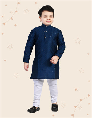 Kidotsav Boys Festive & Party Kurta and Pyjama Set(Dark Blue Pack of 1)