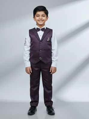 SAURABHANCHAL TRADERS Boys Festive & Party Shirt, Waistcoat and Pant Set(Purple Pack of 1)