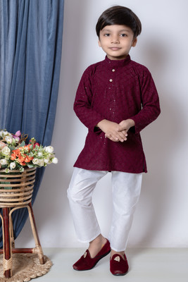 SKPGOLAPDRESSES Boys Casual Kurta and Pyjama Set(Maroon Pack of 1)