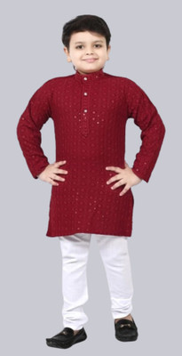 LABELZERO Boys Festive & Party Kurta and Pyjama Set(Maroon Pack of 1)