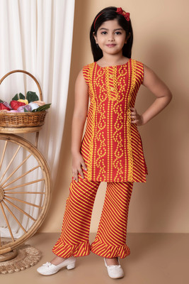 HouseOfCommon Girls Festive & Party Kurta and Pyjama Set(Red Pack of 1)