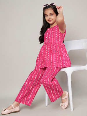 FABRIC FITOOR Girls Casual Kurta and Palazzo Set(Pink Pack of 1)