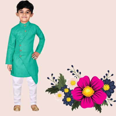 VDC CREATIONS Baby Boys Festive & Party Kurta and Pyjama Set(Green Pack of 1)