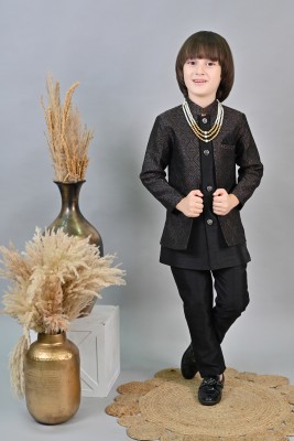 AHHAAAA Boys Festive & Party Kurta, Waistcoat and Breeches Set(Black Pack of 1)