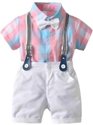 PRISHTI FEB Baby Boys Festive & Party Shirt & Waistcoat Set(Pink Pack of 1)