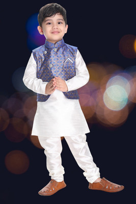 new gen Baby Boys Casual, Festive & Party, Wedding Kurta, Waistcoat and Pyjama Set(White Pack of 1)