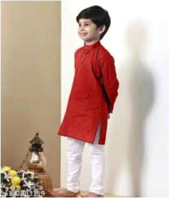 VC FASHION HUB Baby Boys Festive & Party Kurta and Pyjama Set(Maroon Pack of 1)