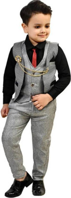 Paras Traders Boys Festive & Party, Wedding Shirt, Waistcoat and Pant Set(Black Pack of 1)
