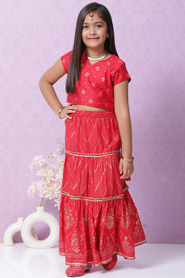 BIBA Girls Casual Top and Skirt Set(Red Pack of 2)