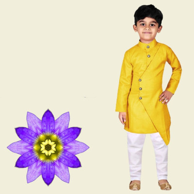 V FASHION HUB Baby Boys Festive & Party Kurta and Pyjama Set(Yellow Pack of 1)