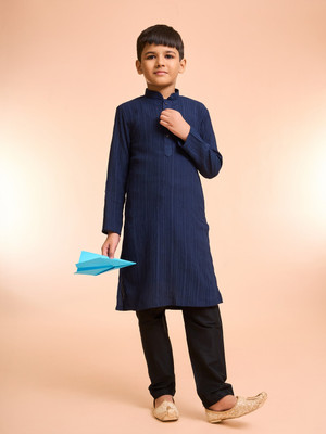 MANYAVAR Boys Festive & Party Kurta and Pyjama Set(Blue Pack of 1)