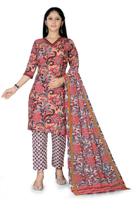 KRASRENAR Girls Festive & Party Kurta, Pyjama & Dupatta Set(Pink Pack of 1)