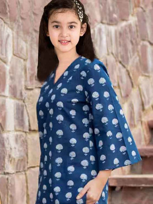 Mitukart Girls Casual Dupatta and Pyjama Set(Blue Pack of 1)