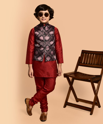 PRINTINIDA Baby Boys Casual Kurta and Pyjama Set(Red Pack of 1)