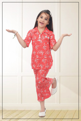 Smuktar garments Baby Girls Casual, Festive & Party, Wedding Kurta and Palazzo Set(Pink Pack of 1)