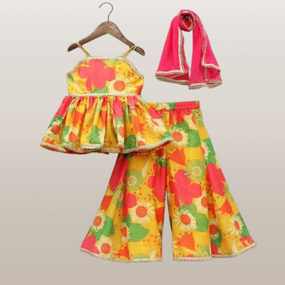 RUBEE FEB Girls Festive & Party Kurta and Palazzo Set(Multicolor Pack of 1)