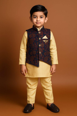 seetoo Boys Festive & Party Kurta, Waistcoat and Pyjama Set(Red Pack of 1)