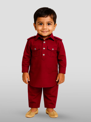 jbn CREATION Boys Festive & Party, Casual Pathani Suit Set(Maroon Pack of 1)